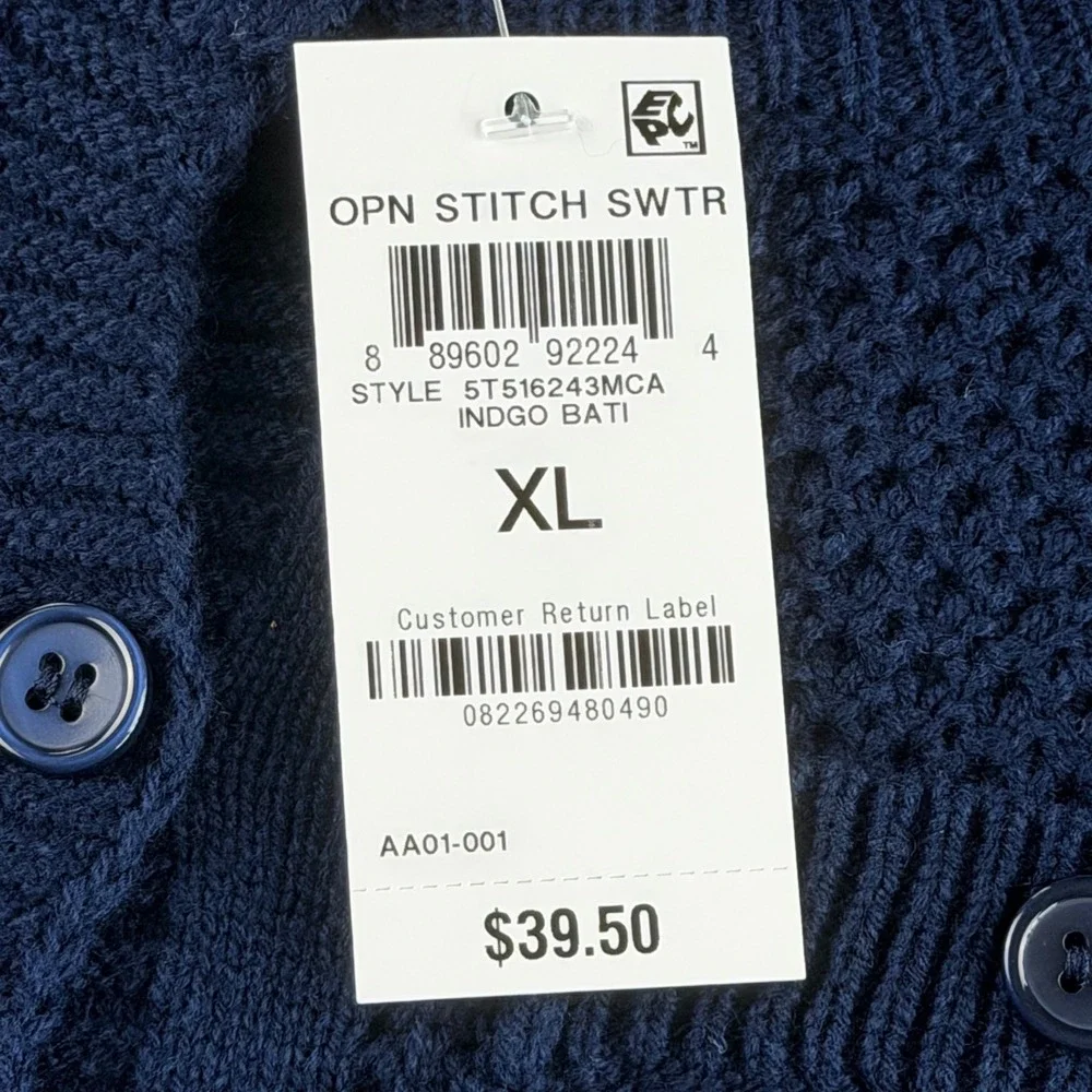 And Now This Womens XL Open Stitch Cardigan Sweater Indigo‎ Bati Navy Blue New